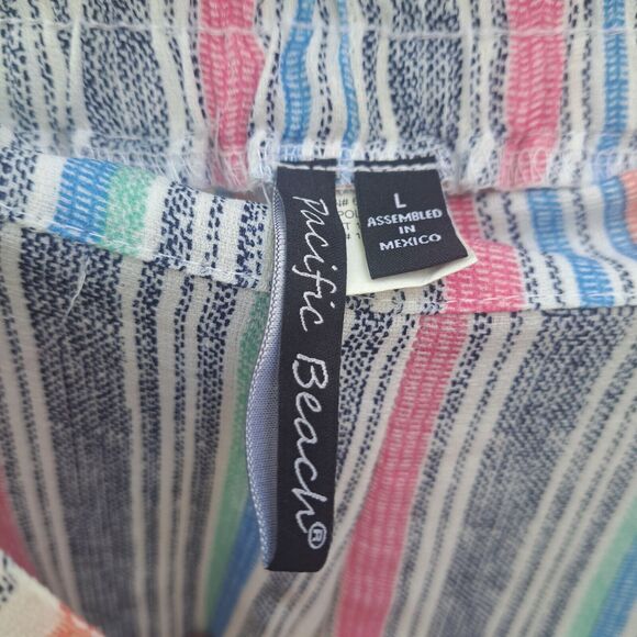 PACIFIC BEACH wide leg striped pants beach coverup splits up both sides size L - Picture 4 of 11